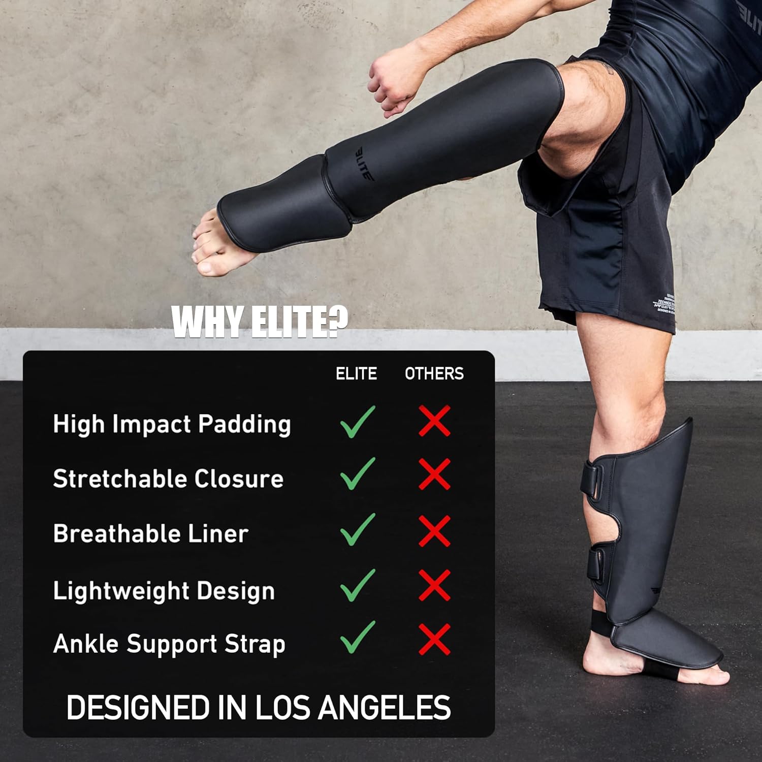 Elite Sports Muay Thai Shin Guards Kickboxing MMA Muay Thai Leg Instep Protective Pads, Martial Art Kicking Sparring Training Gear for BJJ Karate Boxing Taekwondo - Image 4