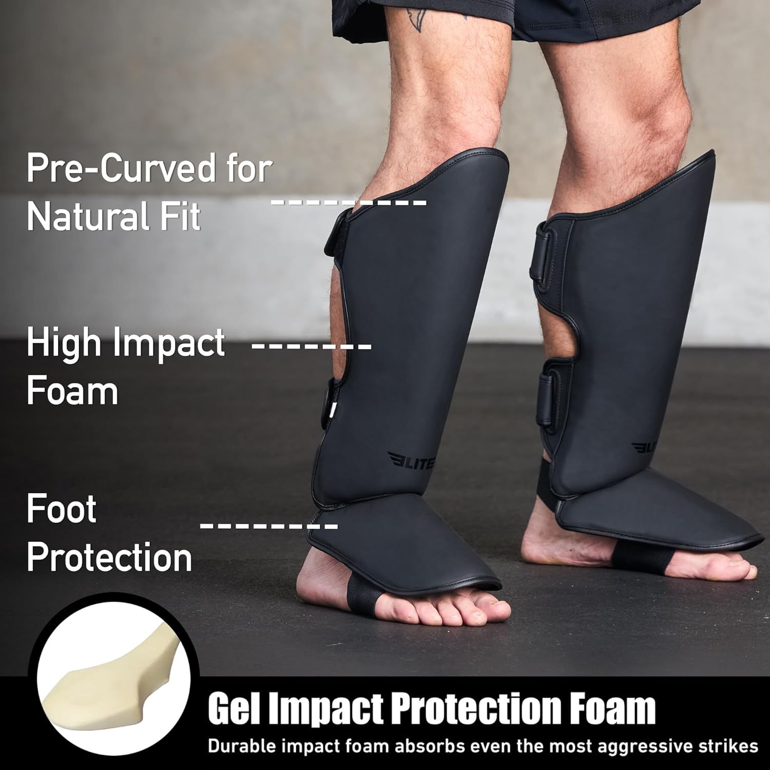 Elite Sports Muay Thai Shin Guards Kickboxing MMA Muay Thai Leg Instep Protective Pads, Martial Art Kicking Sparring Training Gear for BJJ Karate Boxing Taekwondo - Image 2